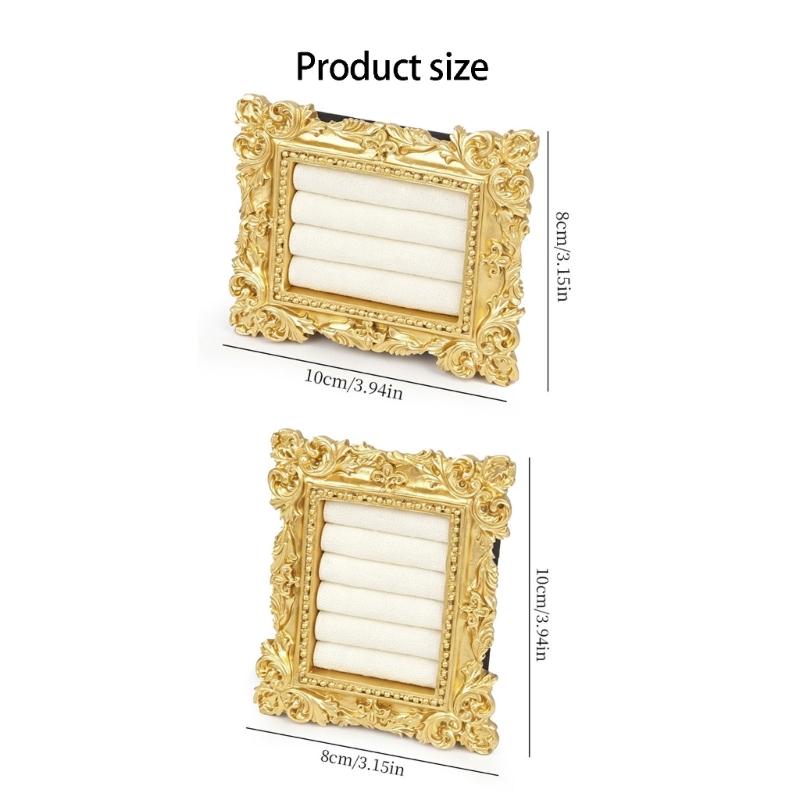 Tabletop Jewelry Display Holder with Ornate Frame, Four Ring Rows for Counter Merchandising, Vanity Storage, and Styling Use