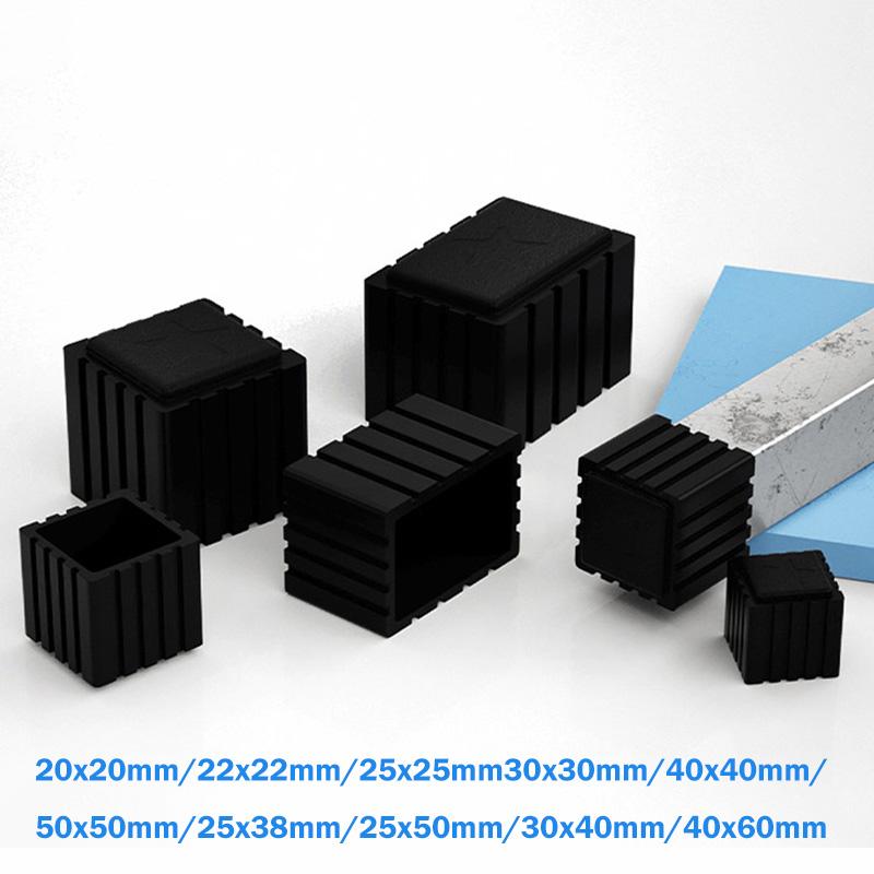 Square Rubber Black Chair Leg Caps Protector Pads Pipe Plugs Non-slips Table Foot Dust Cover Socks Floor Furniture Accessories