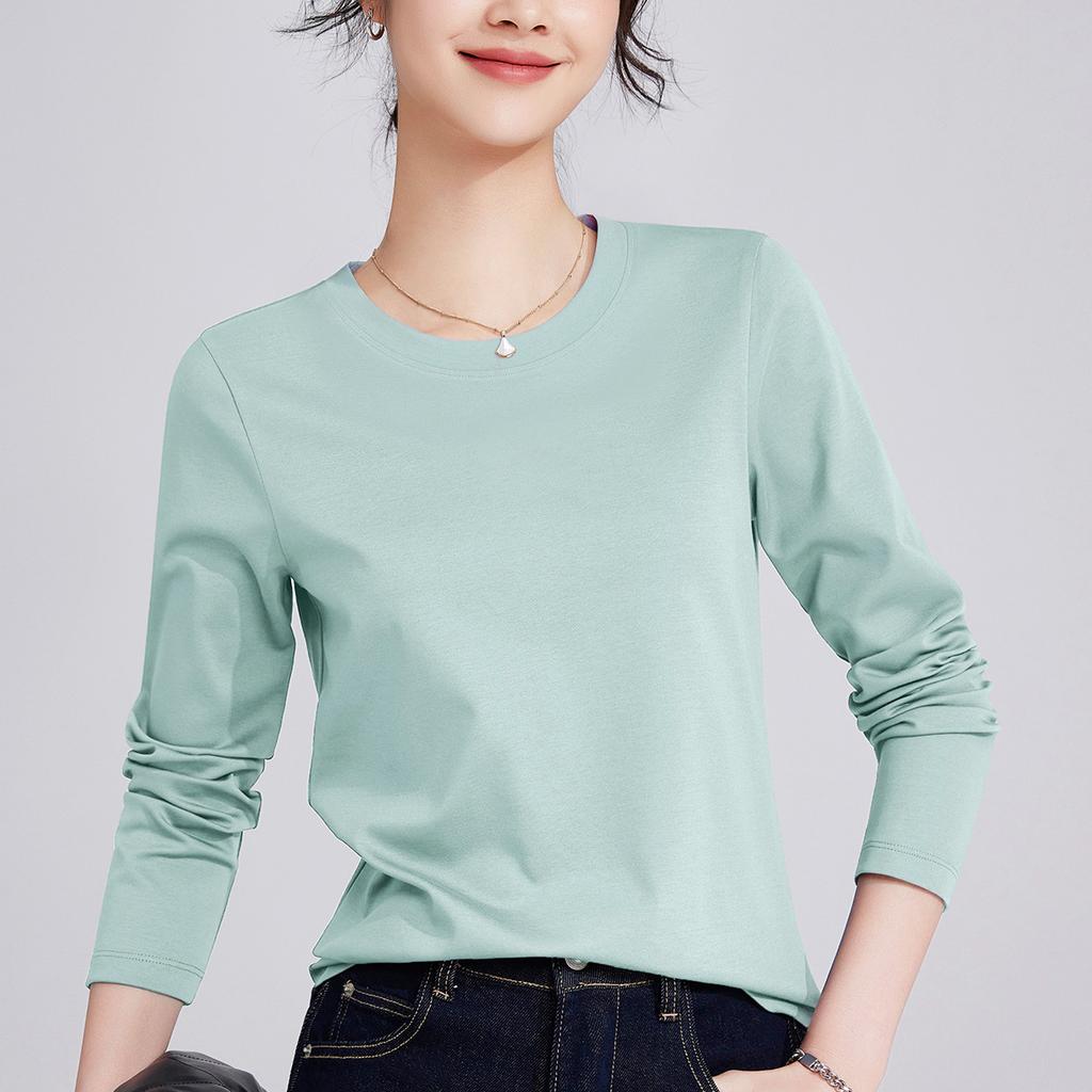 White Women's Long-sleeved Bottoming Shirt Spring and Autumn New Shirt with T-shirt Mercerized Cotton Stunning Top