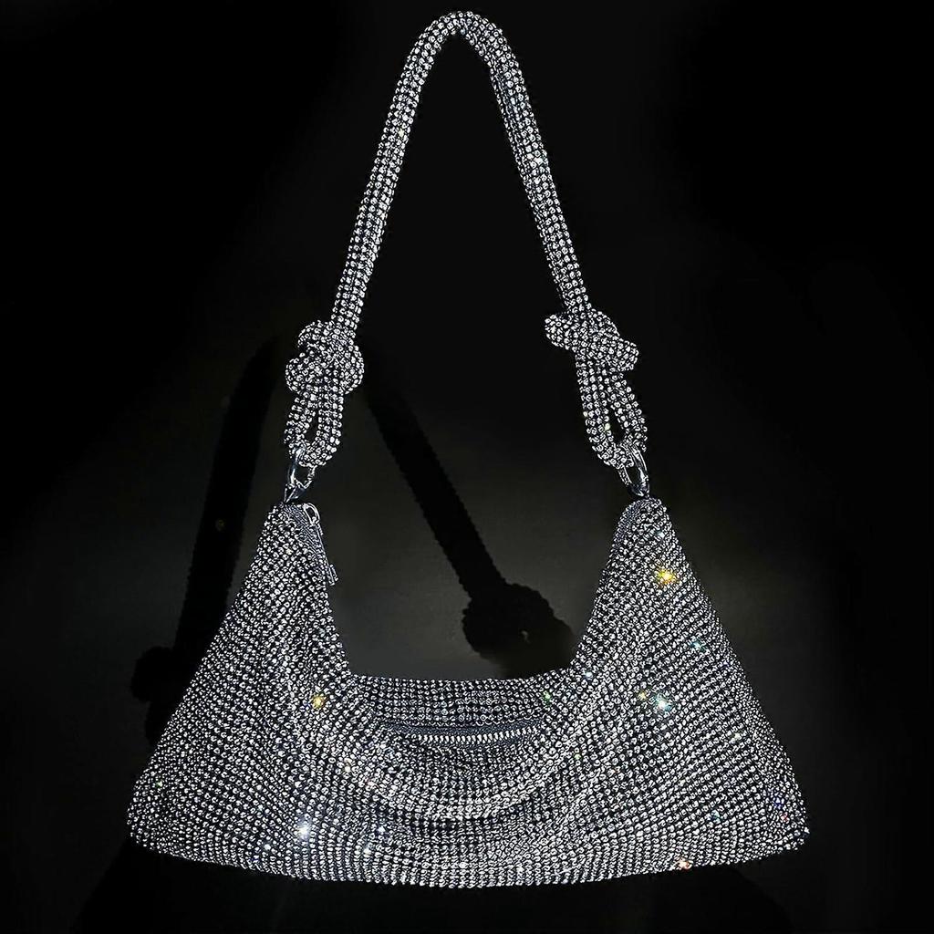 Sac à Main Strass Sac de Soirée Scintillant Argent Diamant Pochette Sacs à Main pour Femmes, Sac à Main Strass Bal de Promo Sac Hobo