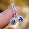 Royal Blue Zircon Oval Earrings Fashionable High-End Design Accessories for Banquets Personalized Simple Zircon