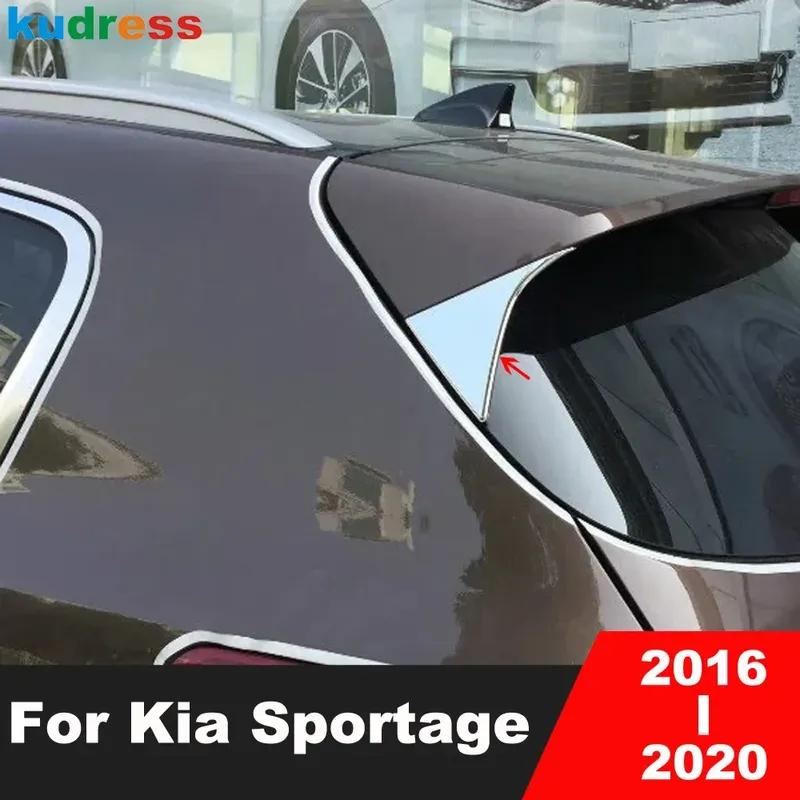 For KIA Sportage 2016 2017 2018   Chrome Car Rear Window Spoiler Cover Trim Side Wing Triangle Frame Trims Accessories
