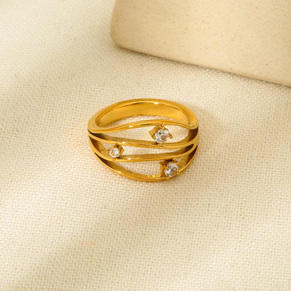 ins French light luxury irregular hollow zircon multi-layer ring stainless steel plated 18k gold waterproof ring women
