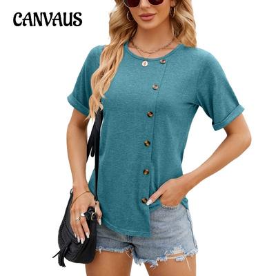 Women's Blouse Spring and Summer Short Sleeve T-shirt Button Irregular Top