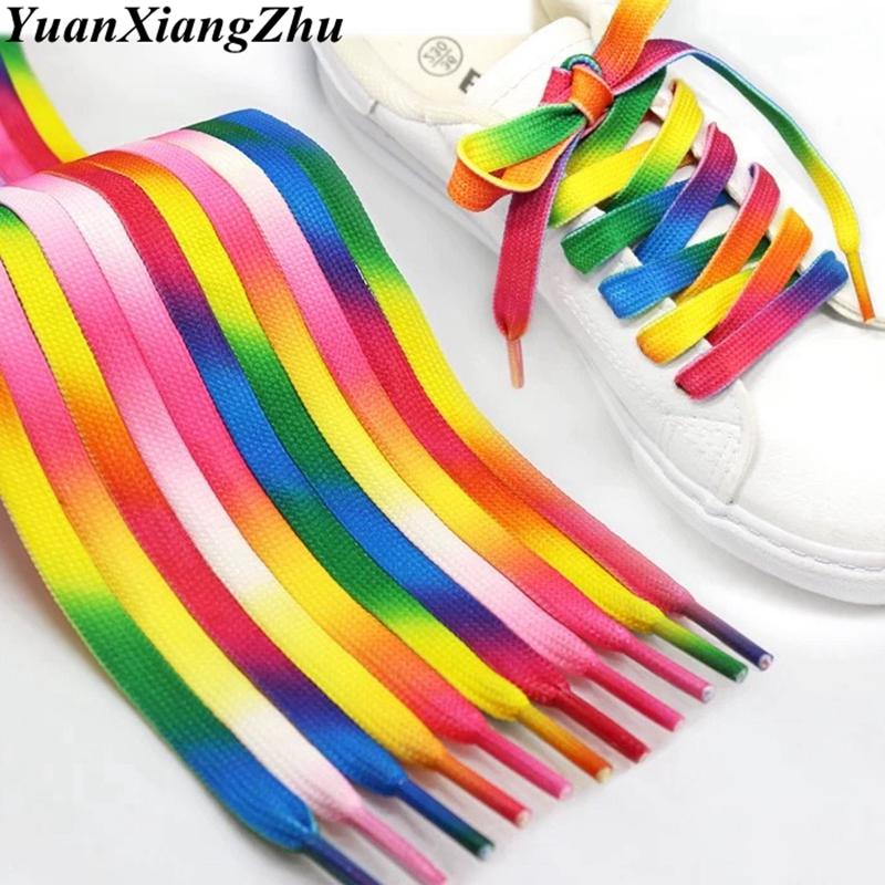 1 Paar Kleurrijke Veters Regenboog Kleurverloop Print Platte Canvas Schoenveters Schoenen Casual Chromatische Kleur Veters 80CM/100CM/120CM BC-1