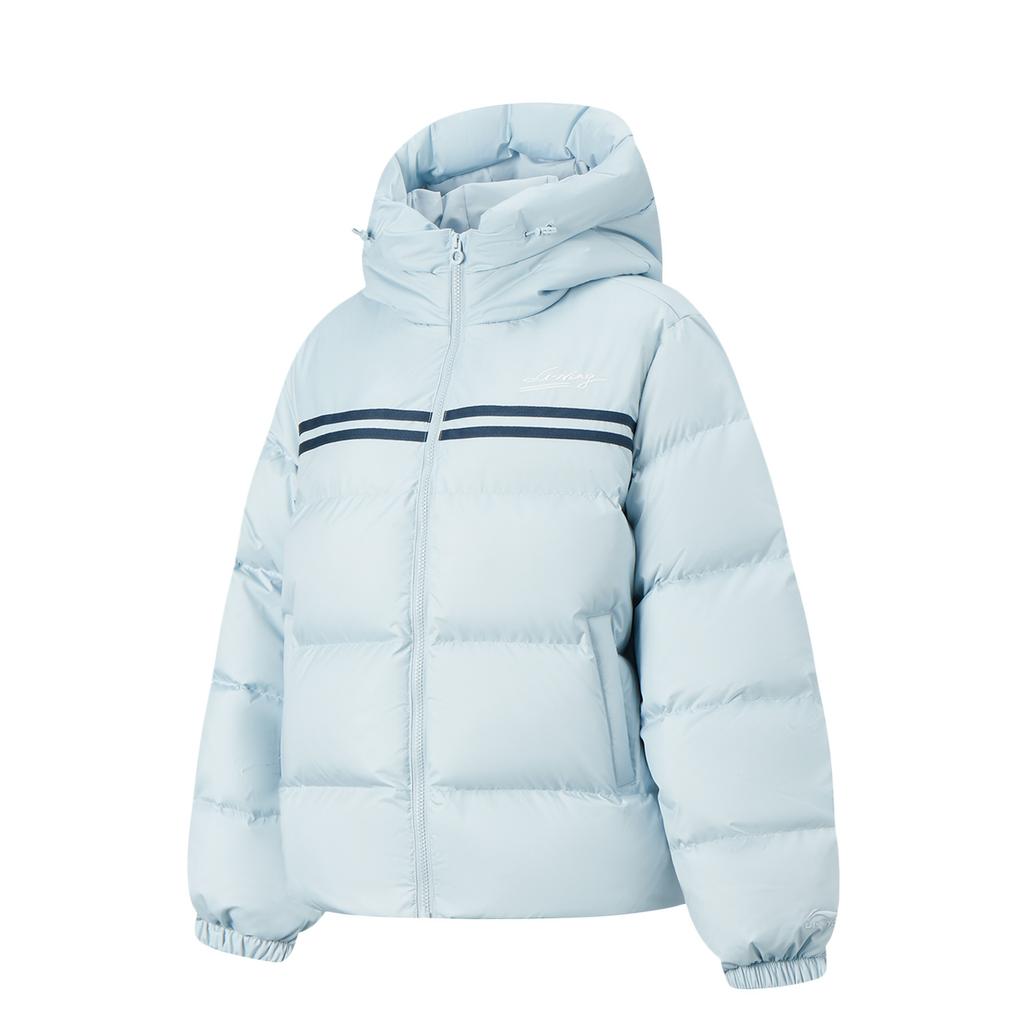 LiNing Sports Trend Series Hooded Striped Letter Zipper Down Jacket Women Outerwear AYMV234-3