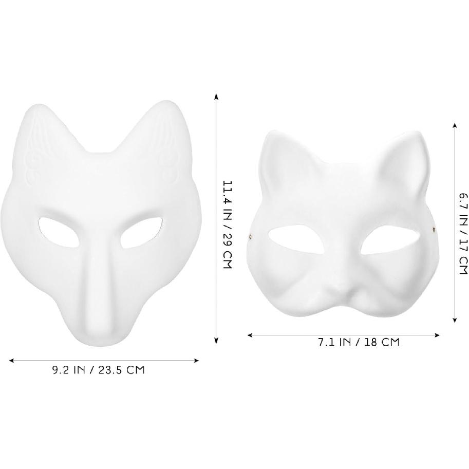 Alipis Cat Unpainted Therian Masks: 4 Pack Paintable White Fox Blank Masquerade for DIY Craft Paper Mache Decorate Animal Plain Wolf Halloween