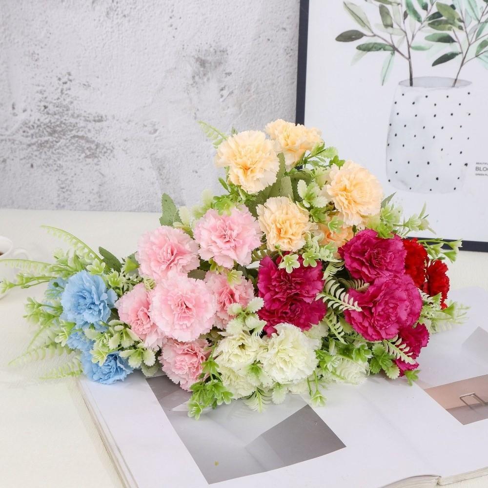 Silk Cloth Artificial Carnation Bouquet 6 Heads Photography Props Simulated Carnation Mother's Day Gifts Wedding Fake Flower