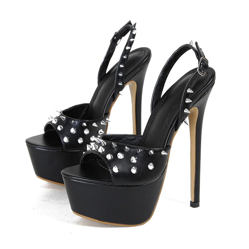 Fashion Eilyken Sexy Peep Toe Pole Dance High Heels Women Sandals Fashion Rivet Platform Open Toe Buckle Strap Party Shoes