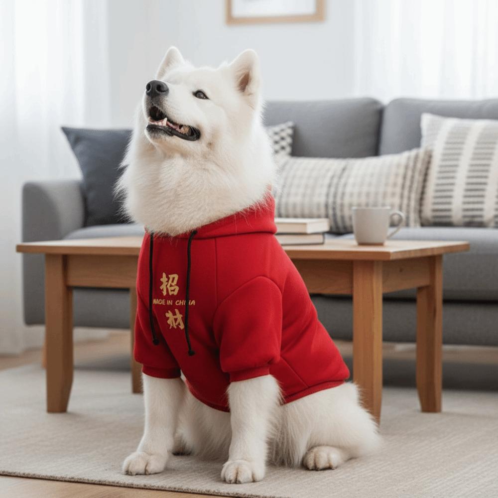 Thicken New Year Dog Hoodie Blessing Dog Fleece Coat Winter Puppy Clothes  Indoor Outdoor