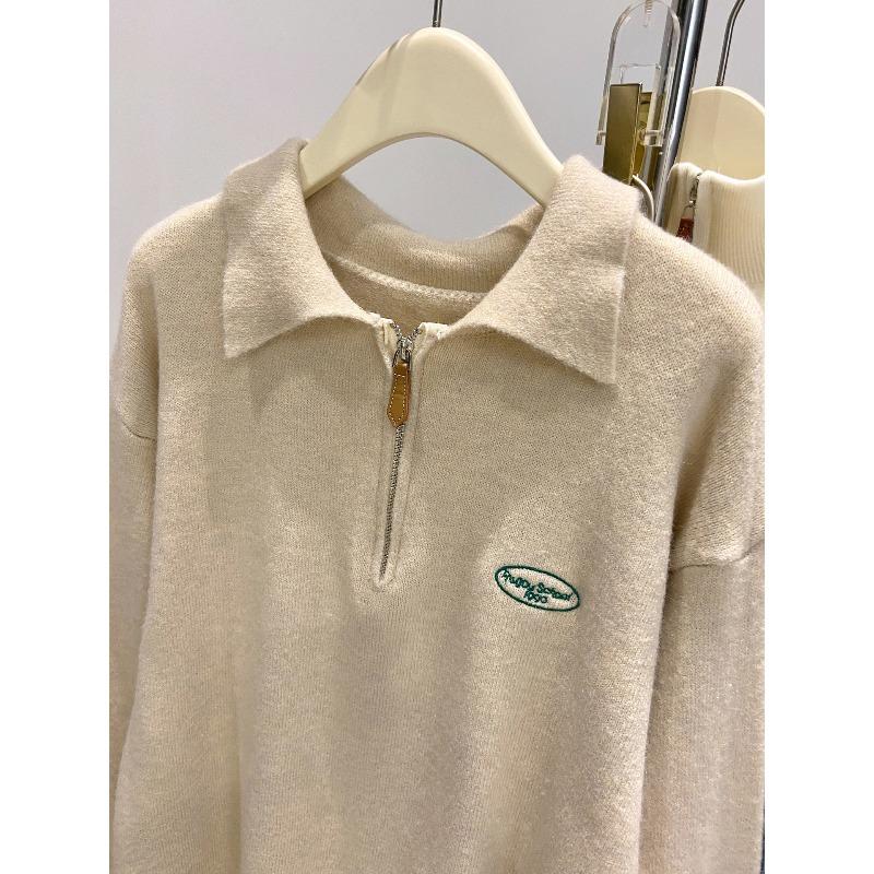 Slack Olo Lapel Knitted Sweater Women's Autumn and Winter New Thickened Sweater Base Long Sleeve Minimalist Style Inner Top