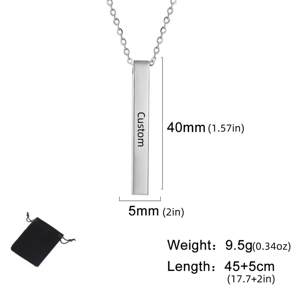Customized Name Quotes Date Multi Sided Engraved Necklace Stainless Steel Personalized Cube Bar Necklace Fashion Couple Jewelry