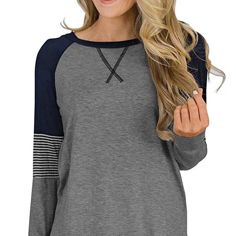 SCIONE Nová móda Dámské pruhované tričko Šití Kulatý výstřih Ležérní Dámské tričko Volný top