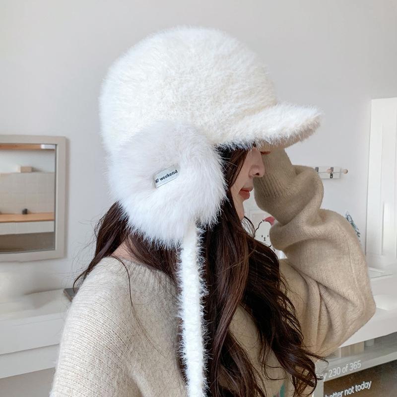 Women S White Fluffy Winter Trapper Hat With Warm Ear Flap For Cold Weather