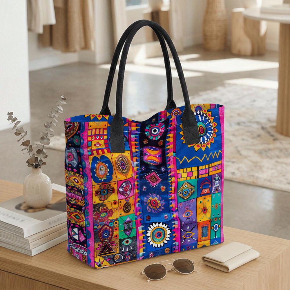  Colorful Tribal Pattern Large Tote Bag for Daily Use