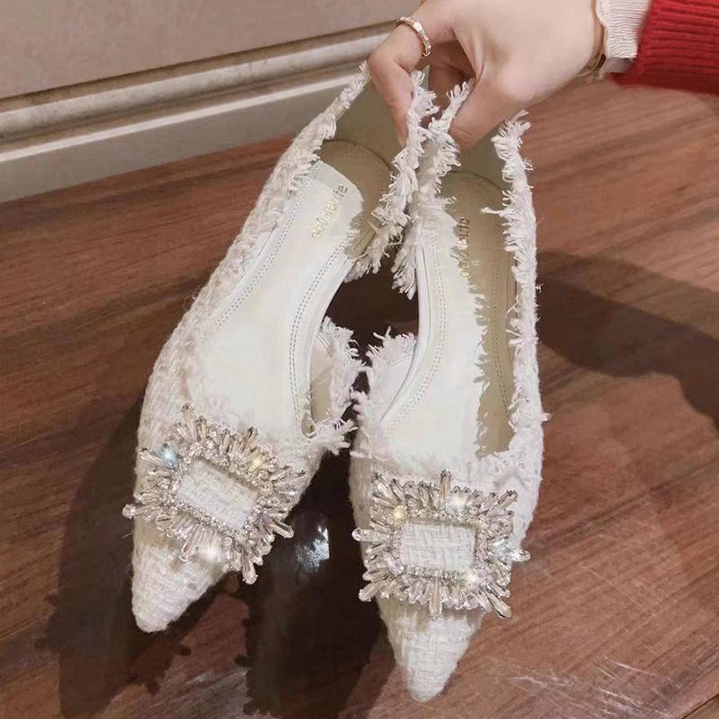 Fashion Flat Shoes for Women Spring and Summer 2025 New Diamond Square Buckle Pointed Toe French Large Size Women's Shoes 41 42 43