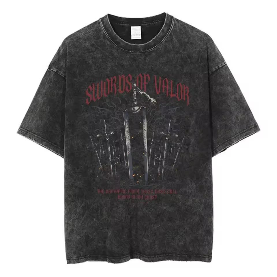 Anime Berserk Guts Acid Vintage Vintage Wash New Arrival Men S Clothes T-Shirt Homme Graphics T S