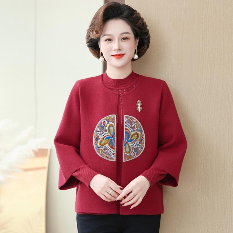 Middle-aged loose fashion slim and thin coat mother outfit autumn and winter new Chinese two-piece set