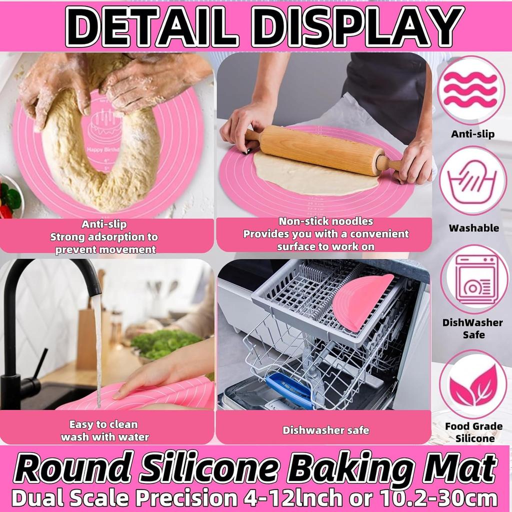 Silicone Baking Mat Cake Mat Silicone Cake Mat Silicone Baking Mat with Measurements for CakeTurntable Stand Non-Stick Heat Resistant Pastry Baking