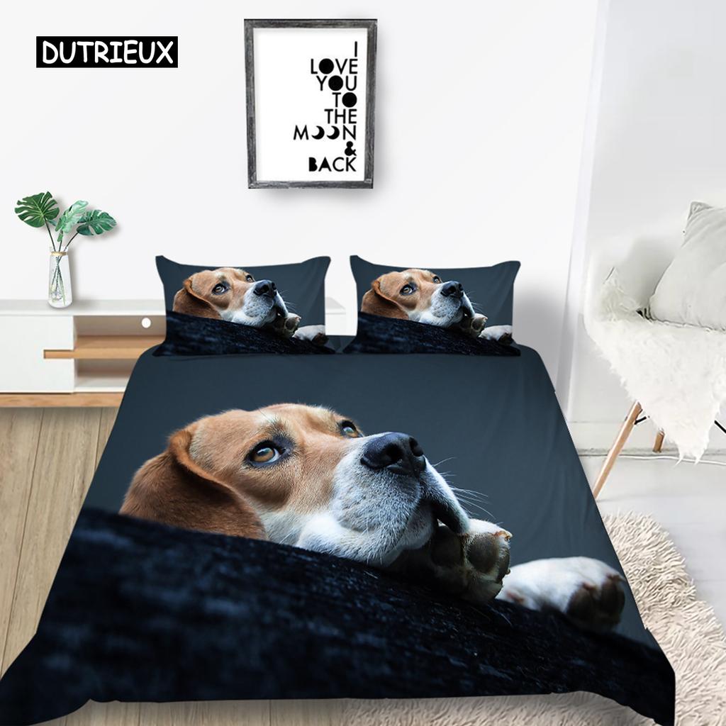 Djur Hund Sängkläder Set 3D Söt Hund Mode Påslakan Queen King Twin Härlig Husdjur Hund för Barn Vuxna Barn Rumsdekoration