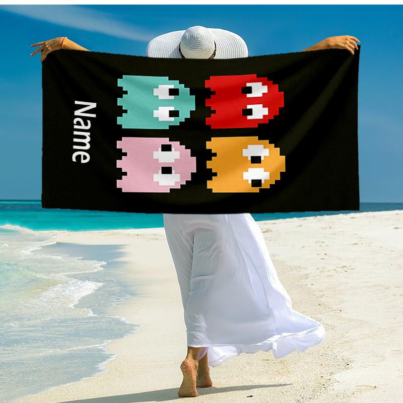 Custom Name Ultra-Soft Beach Towel with Pac-Man Theme,Ideal for Pool - Camping, Diving - Perfect Travel Essential, Vibrant Beach Towel.