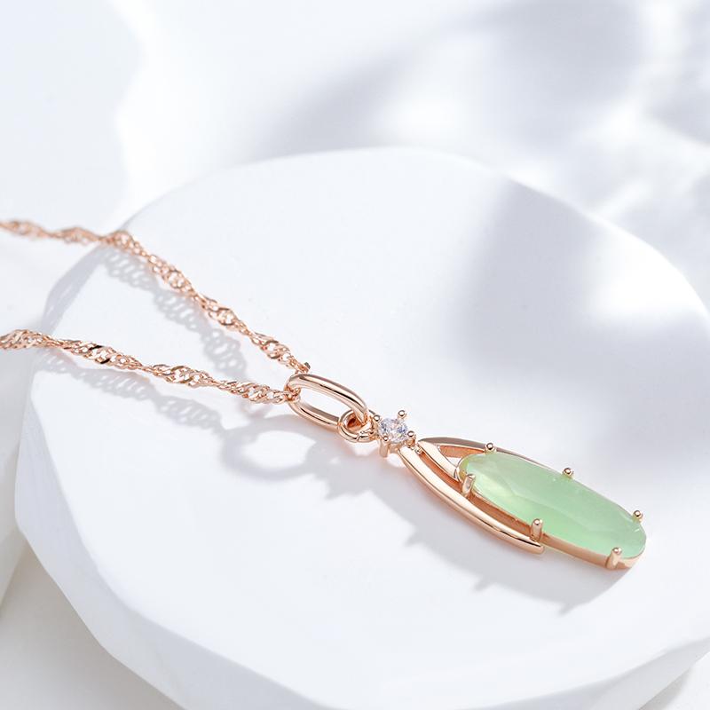 Luxury Oval Mist Green Zircon Pendant Gold Color Necklace for Women Wedding Party Jewelry