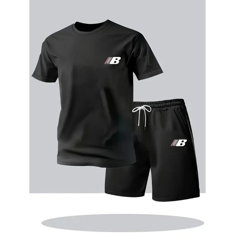 Set Sportivo Estivo da Uomo Traspirante a Manica Corta con Pantaloncini Leggero Comodo Stile Sportivo Prodotto in Cina
