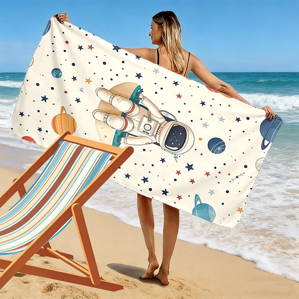 Astronaut and Planets Pattern Beach Towel Quick-drying for Travel Outdoor Sports Jogging Beach and Swimming