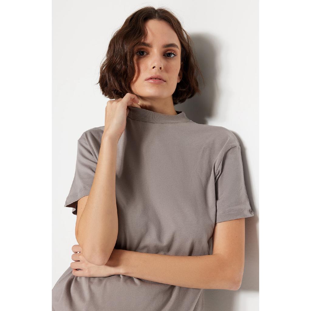 Weiß-schwarzes 2er-Pack Basic-Strick-T-Shirt mit Stehkragen aus 100 % Baumwolle Twoss20ts1500