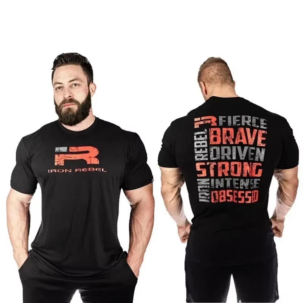 2024 New Fashion Men Gym Shirt Short Sleeve Fitness Running 100% Cotton T-Shirt Training Sportswear Bodybuilding T-Shirt