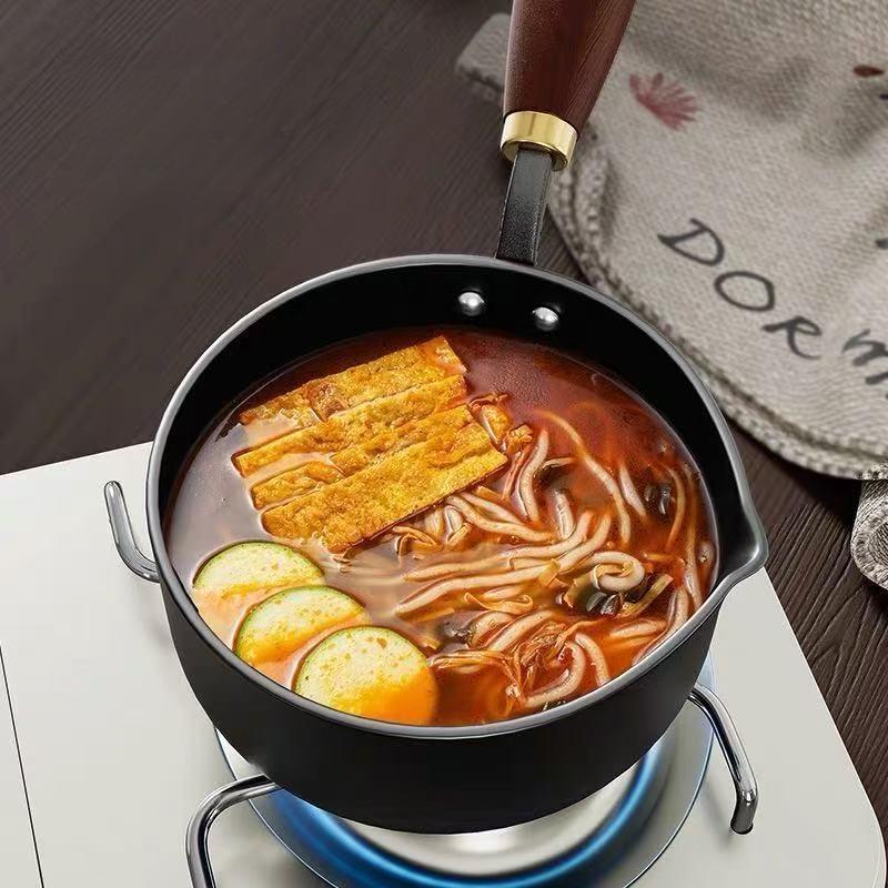 Wooden Handle Soup Pot Induction Stovetop Compatible Milk Pot for Whipped Cream, Boiling Water, and Soup Making Kitchen Cookware