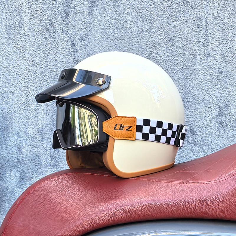 Retro Halb-Open Motorradhelm Cross-Country Motorradzubehör Motorradhelm 3/4 Retro-Helm im Winter