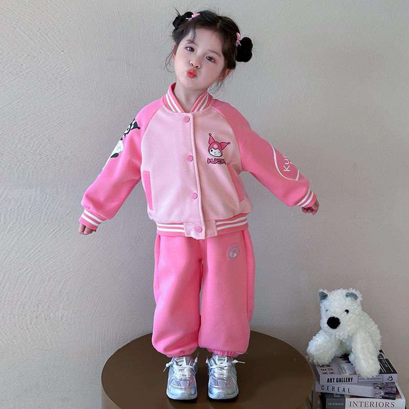 Kuromi Girls' Spring/Autumn 2025 Fashionable Baseball Uniform Two-Piece Set - Trendy Sporty Outfit