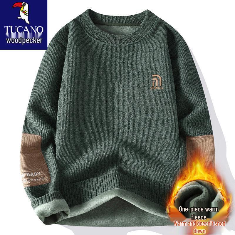 Men's Autumn-Winter Velvet Sweater: Thick Knit Base Layer for Teens