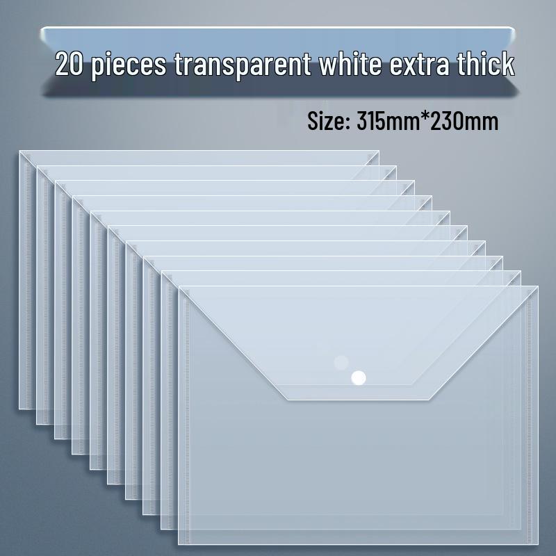A4 Transparent Thick File Bag with Snap Button for Student Papers and Albums