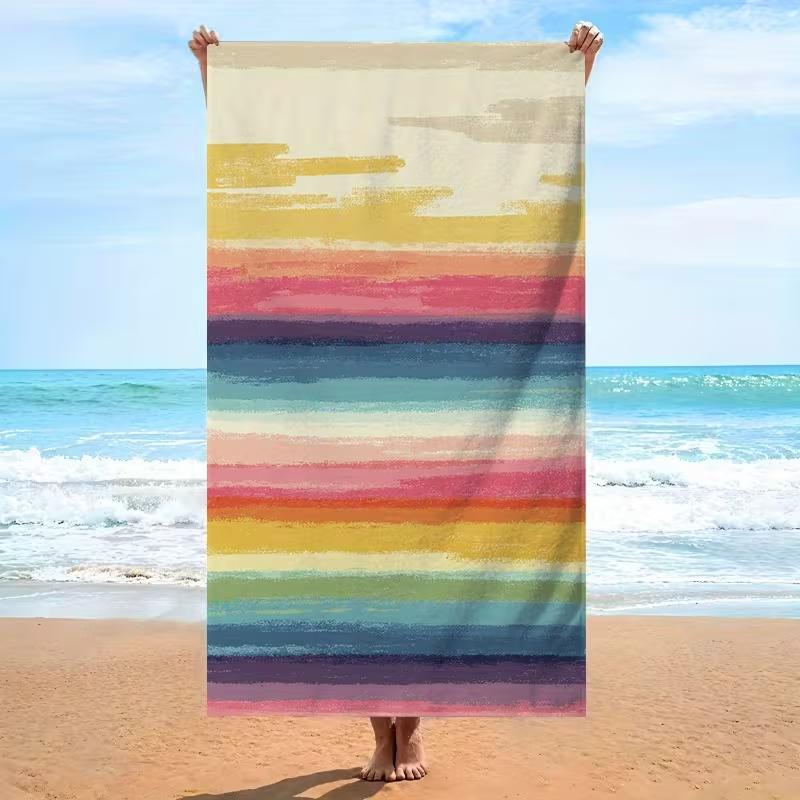 Coastal Starfish Striped Beach Towel Retro Distressed Stripe Sea Star Print Soft Absorbent Quick Dry Towel for Beach Swimming