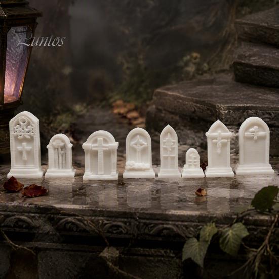 Detailed Gravestone Models for Crafts 10Pcs Mini Tombstone, 3D Printed Unpainted Model Kit, Micro Cemetery Diorama Crafting Supplies Accessories,