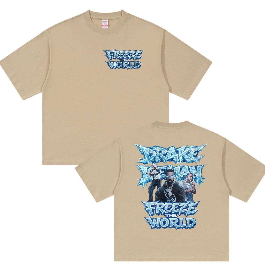 Rapper Drake Iceman Freeze The World Album Graphic Shirts Men's Retro Fashion Cotton Short Sleeve T-shirt