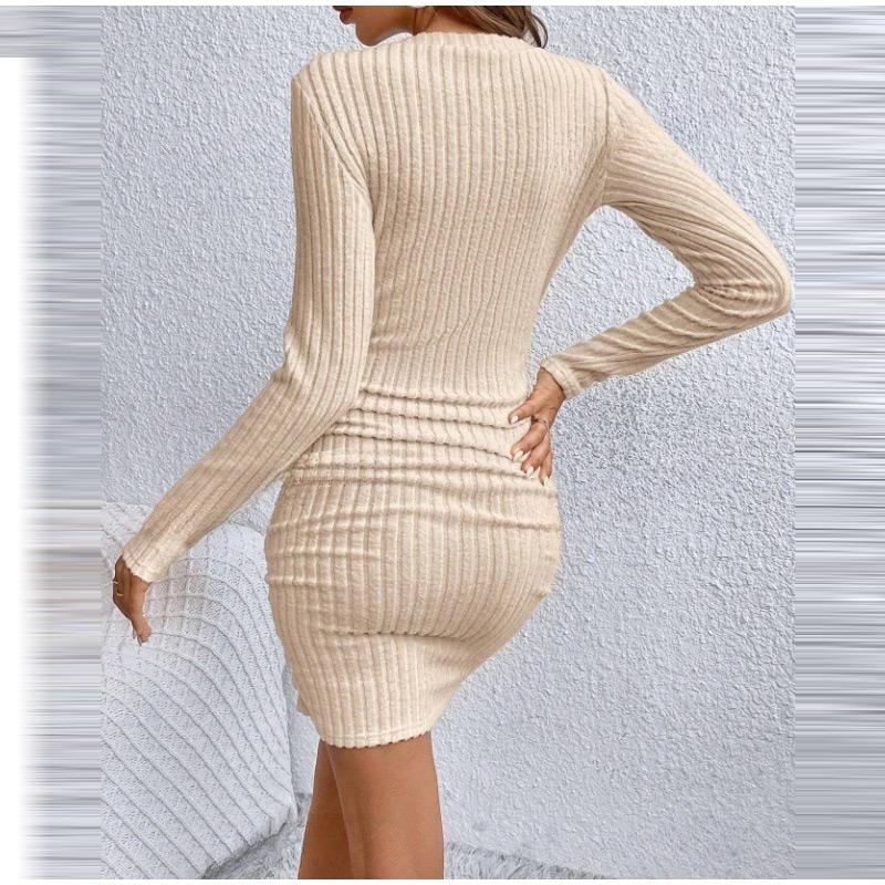Women's Dresses Autumn Fitting Slim Plain Long Sleeve V-Neck Bodysuit Mini Casual Dresses Sexy Dress for Women