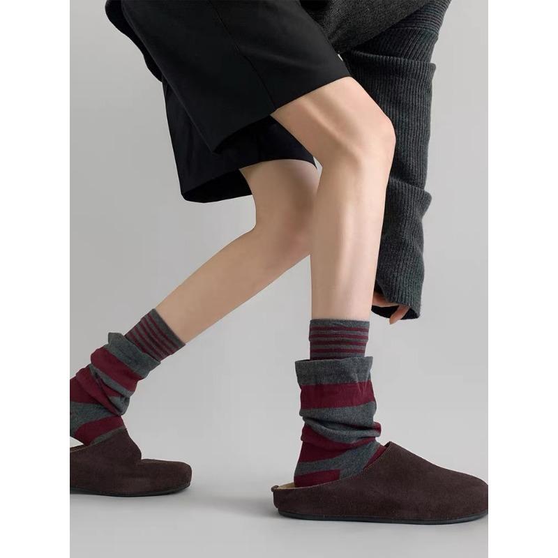 Women's Fall Fashion New Fake Two Stitching Striped Thin Tube Stack Socks
