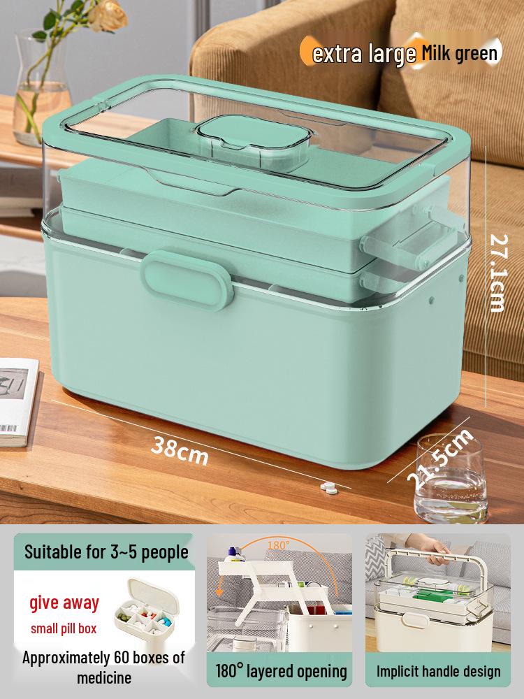 Large Capacity Family Medicine Box with Multi-Layer First Aid Storage for Household and Children