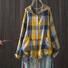 Camicette di grandi dimensioni per le donne Autunno Primavera Con cappuccio Manica lunga Monopetto Camicie a quadri Oversize Top Felpe con cappuccio da donna
