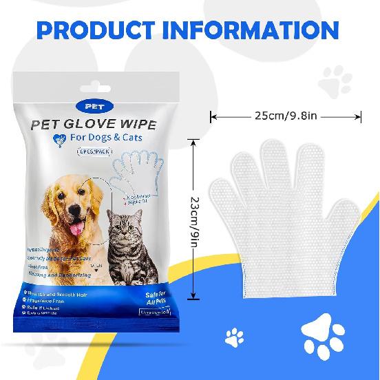 Pet Glove Washing Wipes for Dogs and Cats,Dog and Cat Cleaning Grooming Wipes for Fur,Paws and Butt,Save and Non Irritating,12 Pcs