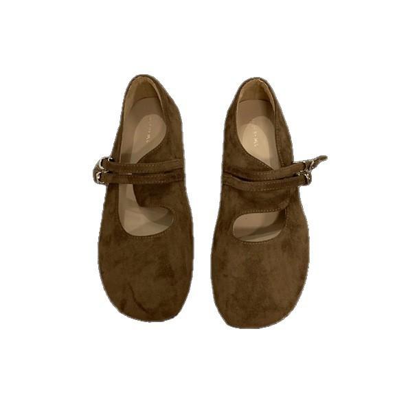 Vintage Matte Piboken Shoes Women's Thick-soled Round-head Mary Jane Shoes Ballet Single Shoes Shallow-mouth Low-top Flat-soled Grandma Shoes