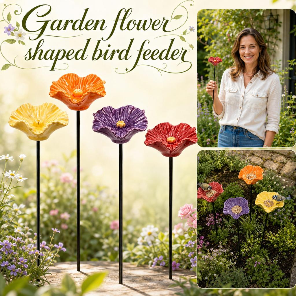 Garten-Vogelfutterspender für den Außenbereich mit blumenförmiger Nektarschale und langem Stiel zur Kolibri-Fütterung und Wildtierbeobachtung