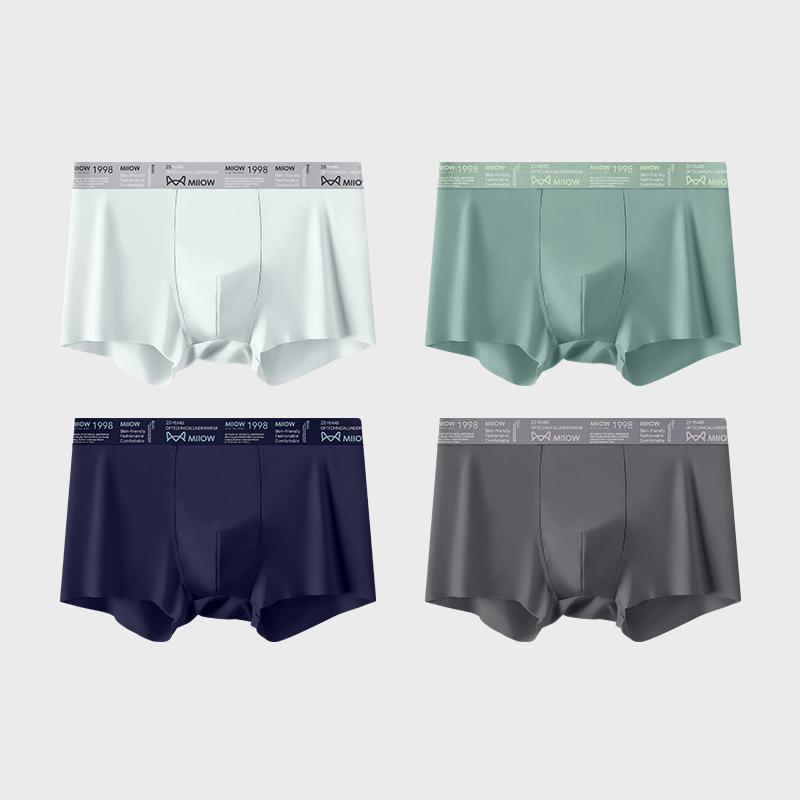 MiiOW 4 Stück Eis Seide Übergröße Flache Ecken Hose, Bequem und Kühl, Atmungsaktiv, Einfarbig Nahtlose Unterwäsche für Männer, Sommer Neu L-5XL