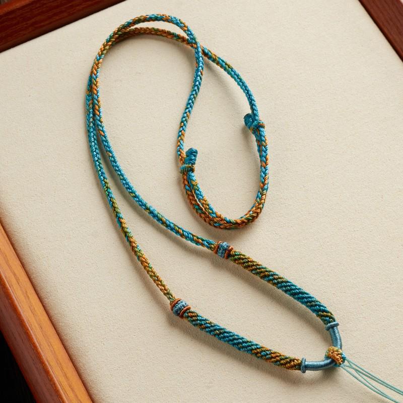 Hand-Woven Eight-Strand Unisex Necklace Rope for Pendants, Jade, Beeswax, Thangka