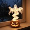 Wasserdichte Harz-Gartenstatue Geisterkürbis Hoflampe, Halloween-Figur mit warmem LED-Licht, Seltsam gruselig wirbelnd auf Sockel, Tischdekoration