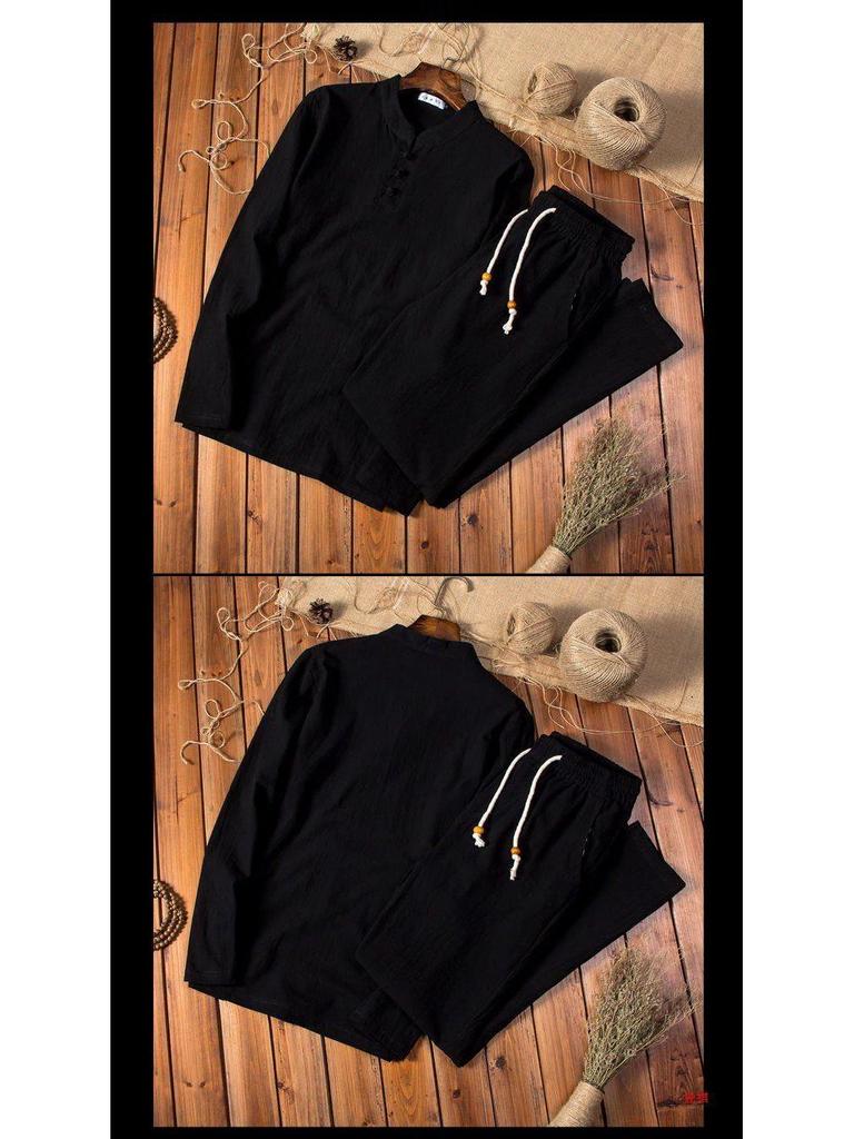 Men's Cotton-Linen Chinese Style Suit: Long-Sleeved, Loose Fit for Middle-Aged and Elderly - Perfect for Spring and Autumn.