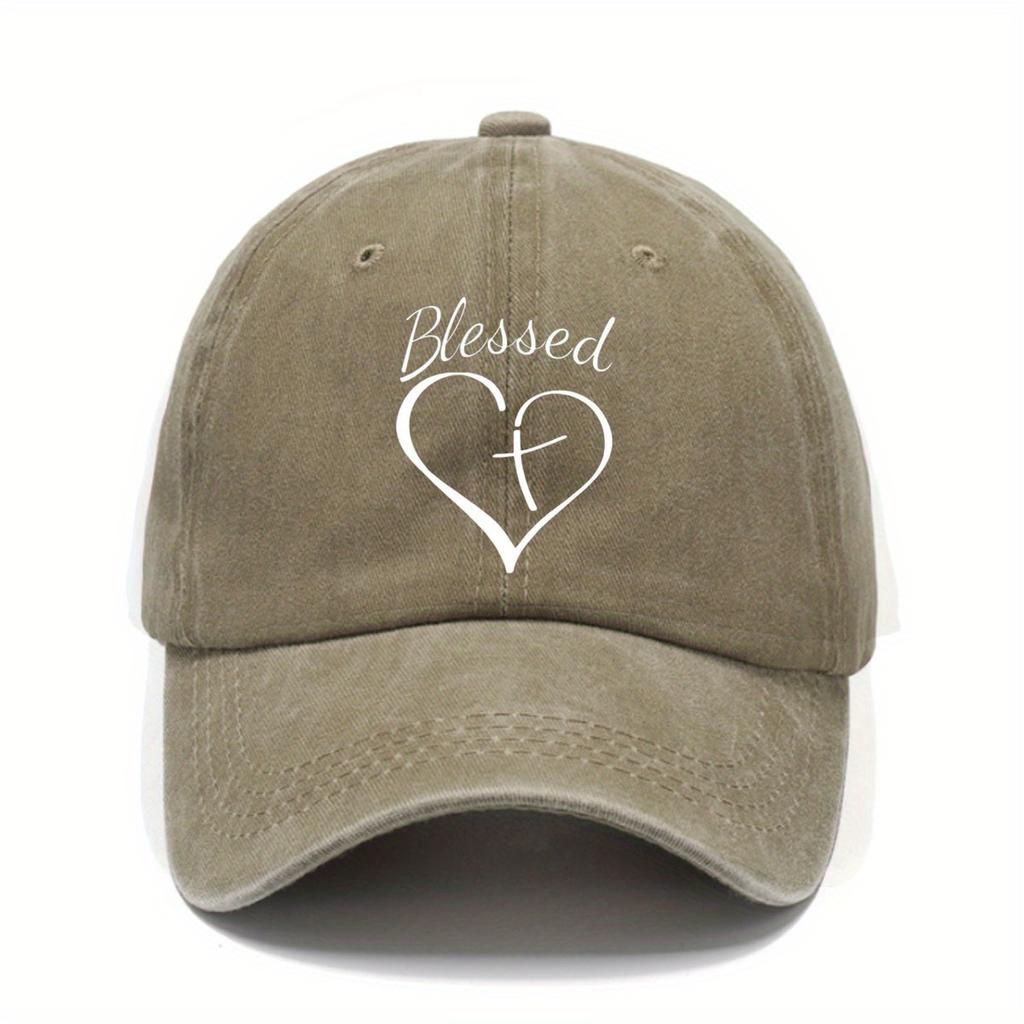Blessed Heart Cross Graphic Baseball Cap Washed Distressed Dad Hat Casual Adjustable Sun Hat for Men Women